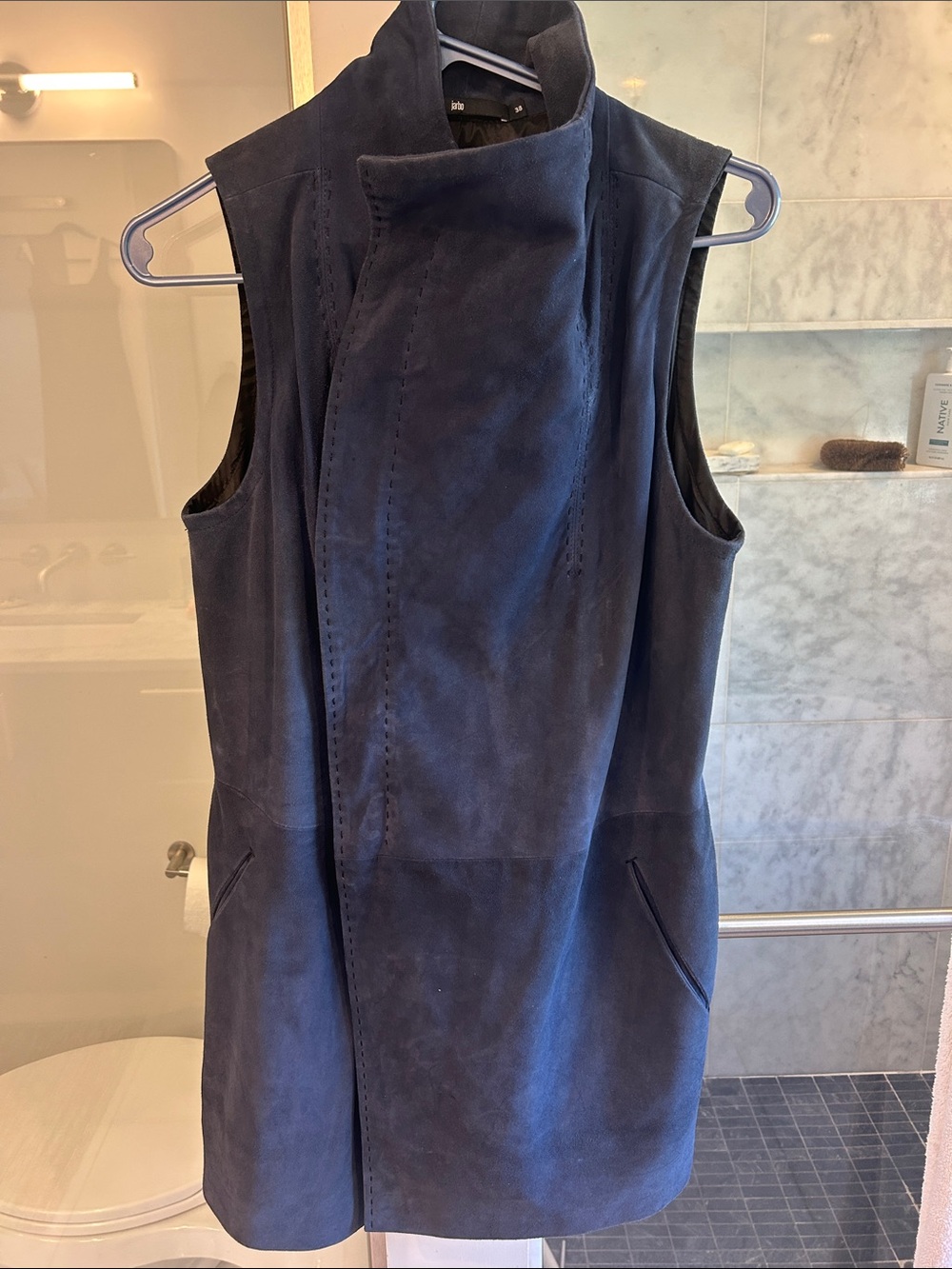 Jarbo Sleeveless Navy Suede Vest Jacket